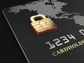 3d Illustration of Credit card security chip as padlock ,safe banking