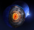 3d illustration. Cross-section of the alien planet with visible core. Royalty Free Stock Photo