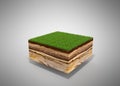 3d illustration of cross section of ground with grass o Royalty Free Stock Photo