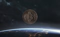 3D illustration of Cryptocurrencies and blockchain technology of digital money around the world. Bitcoin and Ethereum. Elements of