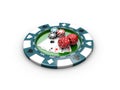 3d Illustration of Cubes for poker, casino chips and poker cards