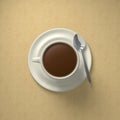 3D Illustration cup of coffee with spoon topview