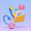 3D Illustration of Customer Service Workflow with Phone Folder Target and Question Mark Royalty Free Stock Photo
