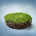 3d illustration with cut of the ground and the beautiful grass and rocks.