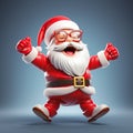 3D illustration of a cute cartoon Santa figure with red glasses, cheering and celebrating Christmas.