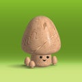 3d illustration, cute cheerful champignon mushroom on a colorful green background, cartoon character.