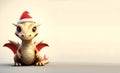 3d Illustration of a cute dragon with Santa\'s red hat. Chinese symbol of New Year 2024