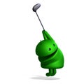 3D-illustration of a cute and funny cartoon android playing golf. isolated rendering object