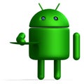 3D-illustration of a cute and funny cartoon android presenting something. isolated rendering object