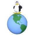 3D-illustration of a cute and funny cartoon penguine on ecosystem earth