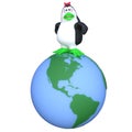 3D-illustration of a cute and funny cartoon penguine on ecosystem earth