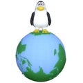 3D-illustration of a cute and funny cartoon penguine on ecosystem earth