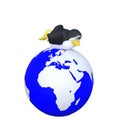 3D-illustration of a cute and funny cartoon penguine on ecosystem earth