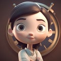 3D illustration of a cute girl with a clock in the background