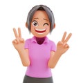 3d illustration cute girls shows peace vsign gesture laughing and smiling posing happy Royalty Free Stock Photo