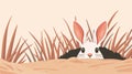 2D illustration of a cute rabbit in a burrow with basic shapes on a neutral colored background Royalty Free Stock Photo