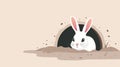 2D illustration of a cute rabbit in a burrow with basic shapes on a neutral colored background Royalty Free Stock Photo
