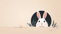 2D illustration of a cute rabbit in a burrow with basic shapes on a neutral colored background Royalty Free Stock Photo