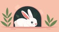 2D illustration of a cute rabbit in a burrow with basic shapes on a neutral colored background Royalty Free Stock Photo