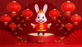 3d illustration of cute rabbits for Happy chinese new year 2023 year of the rabbit zodiac sign with flower,lantern,asian elements