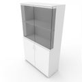 3d illustration, 3d render, white office wardrobe with shelves and glass doors