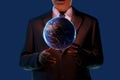 3D Illustration. 3D Rendering , Businessman is holding the world , concept, viral marketing business