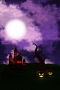 3D illustration, 3D rendering, Devil Pumpkin and Haunted Castle