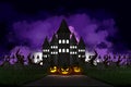 3D illustration, 3D rendering, Devil Pumpkin and Haunted Castle