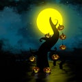 3D illustration, 3D rendering, Devil Pumpkin head in the Dark Cemetery Full moon day