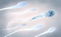 3d illustration of a damaged blue sperm cells