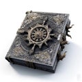 3d illustration of a dark leather grimoire. Vintage old magic book cover Spellbook concept. 3d rendering isolated on