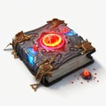 3d illustration of a dark leather grimoire. Vintage old magic book cover Spellbook concept. 3d rendering isolated on