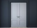 3D illustration. Dark wall with panelling and double doors Royalty Free Stock Photo