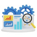 3D Illustration of Data Analysis Tools with Gears Magnifying Glass and Charts analytics Royalty Free Stock Photo