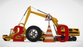 3D illustration date 2019 New year, the image of a traffic cone and a stop sign, for the calendar. 3D rendering of road machinery