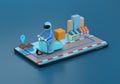 3d illustration The delivery staff ride a blue motorbike on