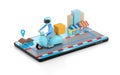 3d illustration The delivery staff ride a blue motorbike on