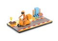 3d illustration The delivery staff ride an yellow motorbike