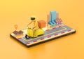 3d illustration The delivery staff ride an yellow motorbike on