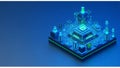 A 3D illustration features a stylized network of interconnected, microchip-like structures on a dark surface Royalty Free Stock Photo