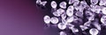 3d illustration. Diamonds on a lilac reflective background