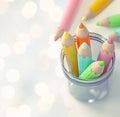 Colored pencils in glass jar Royalty Free Stock Photo