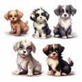 2D illustration: different cute dogs on a white background Royalty Free Stock Photo