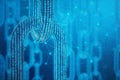 3D illustration digital block chain code. Low polygonal grid of triangles glowing in blue dot network, abstract