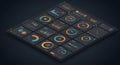 A 3D illustration of a digital dashboard interface displaying multiple data visualization Royalty Free Stock Photo