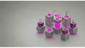 3D illustration of a digital security concept featuring interconnected gray and pink cubes, represents cloud computing,. Royalty Free Stock Photo