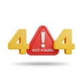 3D Yellow 404 Not Found Error Message with Red Warning Triangle on White Background Royalty Free Stock Photo
