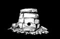 3D illustration of dolmen on black backgound,ruins