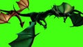 Dragons in fly on green screen