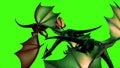 Dragons in fly on green screen